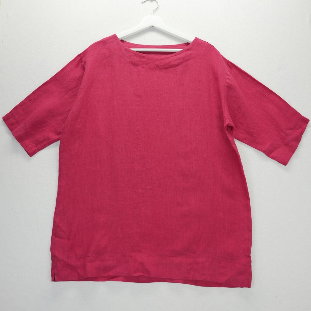 Bryn Walker Fuchsia Pink 100% Linen Tunic Top Boat Neck Womens S Lagenlook